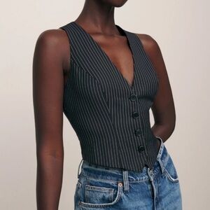 New Reformation Devin Vest Black & White Stripe in 0